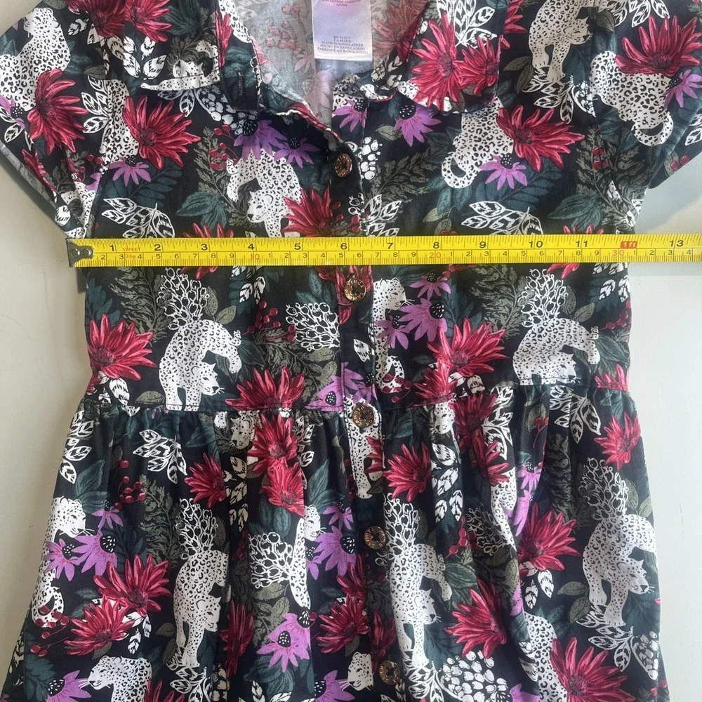 Vince Camuto Button Down Dress Jungle Leopard Girl Collared Tiered Size 8